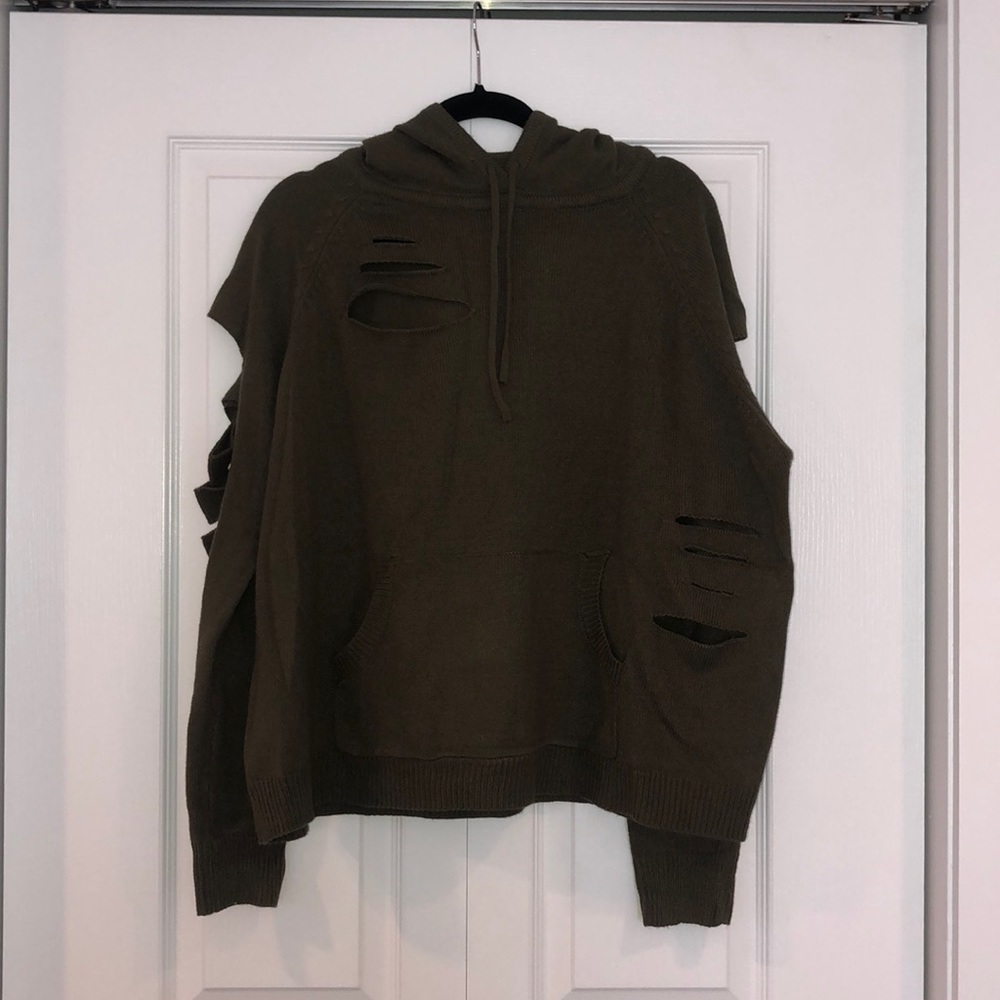 Lola x LF Army Green Cut Out Hooded Sweater